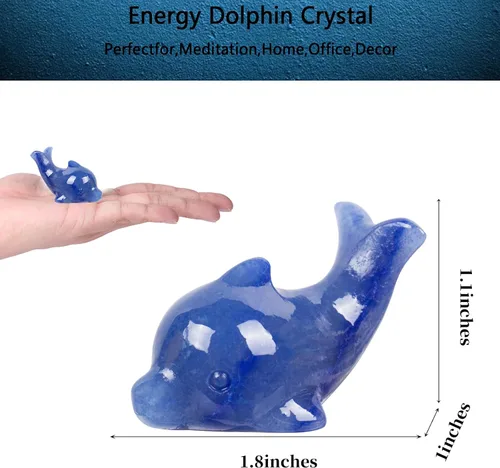 Vista 2 de Figura de delfín de cristal de aventurina azul, tallada a mano, 1.8 pulgadas, escultura de animal pulida, piedra curativa, meditación, decoración