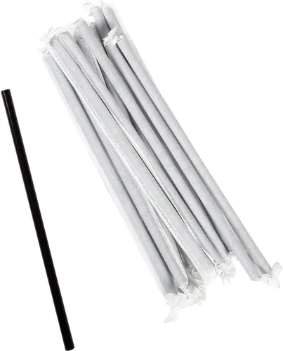 Vista 3 de AmerCare Pajitas envueltas en papel negro gigante de 7.75 pulgadas, caja de 7200
