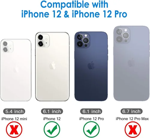 Vista 2 de Funda de grado militar para iPhone 12 y 12 Pro con protector de pantalla de vidrio templado a prueba de golpes con soporte