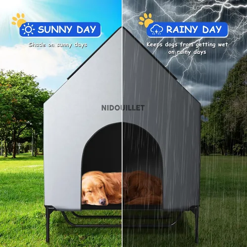 Vista 7 de Casa para perros de 48" para exterior e interior, casas para perros extra grandes resistentes a la intemperie 600D PVC con cama elevada para perros