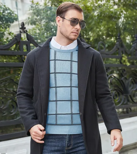 Vista 39 de MAGNIVIT Suéteres de punto de diseño básico para hombre, de algodón, suave, cuello redondo, para otoño e invierno