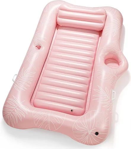 Vista 8 de HeySplash Inflatable Tanning Pool Lounger Float, Suntan Tub for Adults A-Pink Leaf L