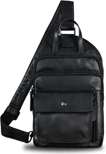 Vista 2 de Bolso bandolera de cuero genuino para hombres y mujeres, estilo vintage, de cuero real, a la moda, mochila bandolera para el hombro, bolso cruzado