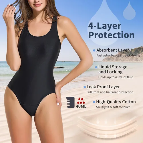 Vista 4 de Traje de baño menstrual de una pieza a prueba de fugas para adolescentes, niñas y mujeres.