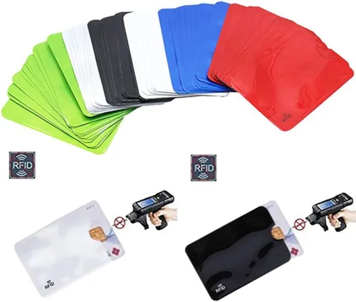 Vista 6 de JUMISEE Paquete de 60 fundas holográficas de bloqueo RFID, tarjetero de bloqueo de banco, cartera antirladrón, funda protectora para tarjetas de Set