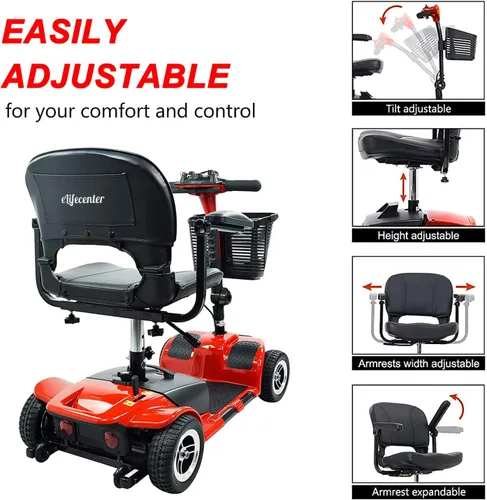 Vista 5 de Patinete de movilidad de 4 ruedas – Patinetes de movilidad plegables portátiles para adultos – Scooter eléctrico de movilidad con batería 12V12AH