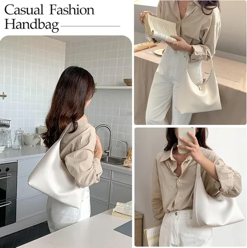 Vista 5 de Hobo Bag for Women Fashion PU Leather Shoulder Bag Small Tote Handbag Ladies Casual Satchel Purses with Double Zipper Closure