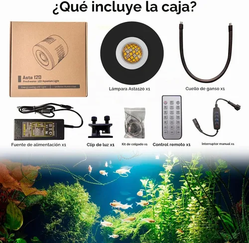 Vista 7 de Lominie Luz LED para acuario, regulador de intensidad con control remoto 0-100% de brillo, 80 W, para tanque de peces plantado, lámpara de clip