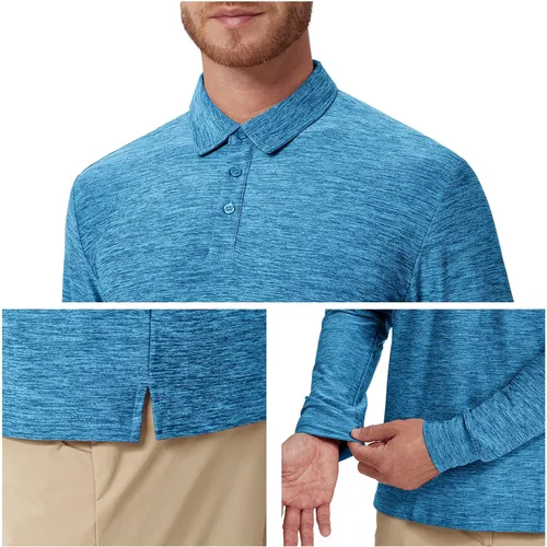 Vista 10 de NAVISKIN Camisas polo de manga larga para hombre, camisas de golf con cuello UPF 50 SPF para hombre, secado rápido, absorbe la humedad