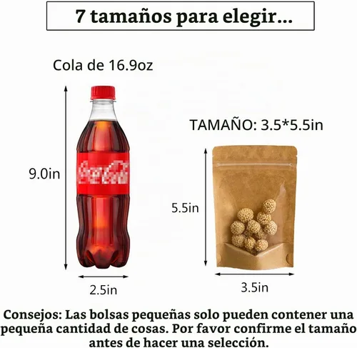 Vista 5 de 50 bolsas de papel kraft con ventana frontal transparente, bolsas resellables verticales con cierre hermético, bolsas de almacenamiento