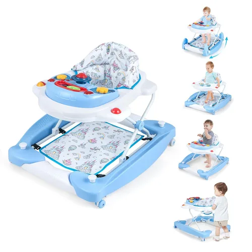 Vista 12 de BABY JOY Andador de bebé 6 en 1, andador de bebé plegable con ruedas, altura ajustable, música, luces, modo saltador y balancín, andadores de bebé