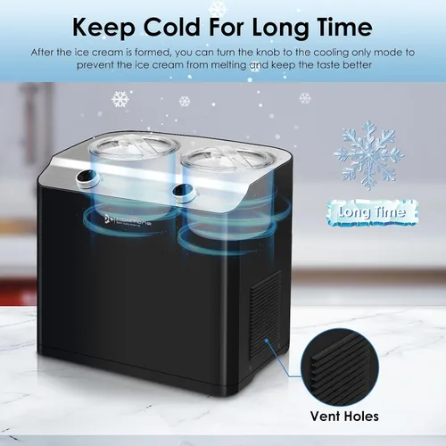Vista 7 de Homtone Máquina de helados de 2 sabores, compresor automático de helados con 2 cuencos, 2.6 cuartos de galón (2 x 1.3 qt) de mayor capacidad