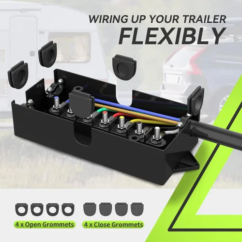 Vista 5 de Cable de remolque de 7 vías y 8 pies con kit de caja de conexiones de 7 bandas 12V Breakaway Switch and Plug Holder, Trailer Connector Cable