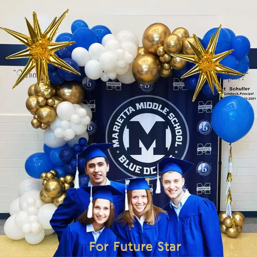 Vista 7 de Kit de arco de guirnalda de globos azul rey y dorado 156 piezas, globos azules, dorados, blancos con estrellas para boda, príncipe, baby shower