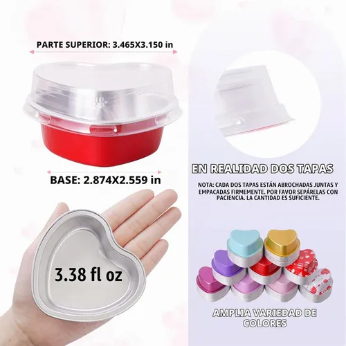 Vista 2 de yeload 60 moldes para pasteles en forma de corazón con tapas, mini moldes de aluminio, 3.4 onzas/3.4 fl oz de papel de aluminio desechable, molde