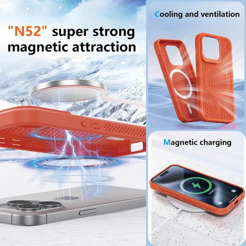 Vista 7 de Funda protectora para iPhone 13, compatible con MagSafe, doble capa de disipación de calor de panal de abeja, transpirable y a prueba de golpes