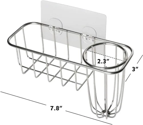 Vista 5 de HULISEN Soporte de esponja 3 en 1 para fregadero de cocina con soporte para cepillo de platos, organizador de acero inoxidable para jabón, fregador