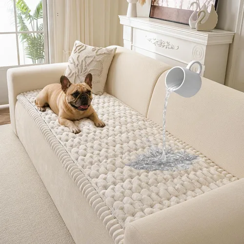 Vista 19 de Funda para sofá para perros lavable, fundas para sofá de 3 cojines no deslizantes, duraderas y peludas, funda para sofá apta para mascotas