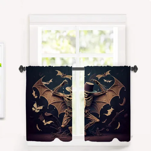 Vista 153 de Cortinas opacas de poliéster multicapa marrón con diseño de bosque natural, 2 unidades, 26 x 24 pulgadas