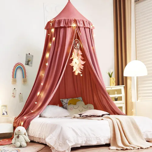 Vista 10 de Kertnic - Toldo decorativo para cama de niños, carpa de algodón suave para decoración de habitación de niñas, castillo de princesa de ensueño Verde