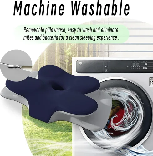 Vista 6 de Almohada cervical para cuello y hombro, almohadas ergonómicas de espuma viscoelástica para dormir con funda de almohada lavable, almohada Azul Oscuro