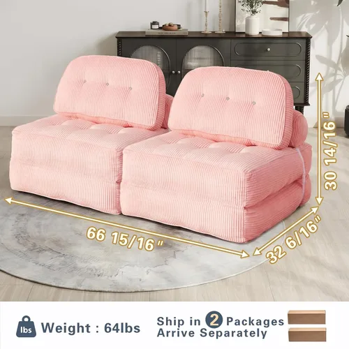 Vista 2 de Sofá cama plegable tipo futón, sin montaje, rosa 2 Rosa 2pack