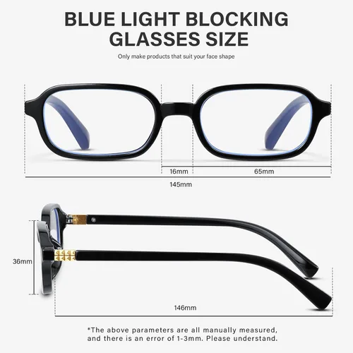 Vista 6 de Retro Rectangle Glasses for Women Small Square Blue Light Blocking Glasses Reduce Eye Strain 2 piezas-negro+marrón