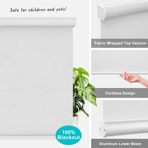 Vista 4 de Changshade Persianas enrollables opacas personalizadas, persianas enrollables con cenefa, oscurecimiento de la habitación, sin cables, con Blanco