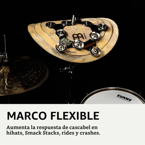 Vista 3 de Pandereta Super Flex Hihat de efecto de cascabeles con 10 pares de sonajas de acero inoxidable — NO FABRICADA EN CHINA — Marco delgado flexible