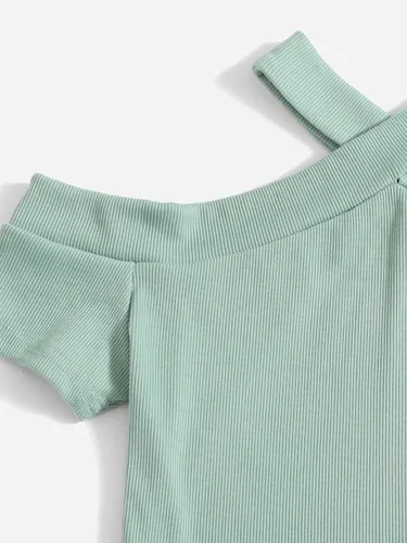 Vista 3 de SOLY HUX Girl's Cold Shoulder Short Sleeve Rib-Knit Crop Top Basic T Shirts