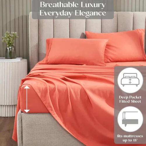 Vista 5 de Superior 1200 Thread Count Cotton Blend Sheet Set, Deep Pocket Sheets, 1 Elastic Deep Pocket Fitted Sheet, 1 Flat Sheet, 2 Pillowcases, Cotton Rich
