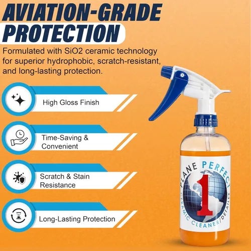 Vista 3 de Plane Perfect 1 revestimiento de cerámica SiO2 de grado aeronáutico – Spray detallador rápido de alto brillo – Sin agua, protección hidrofóbica