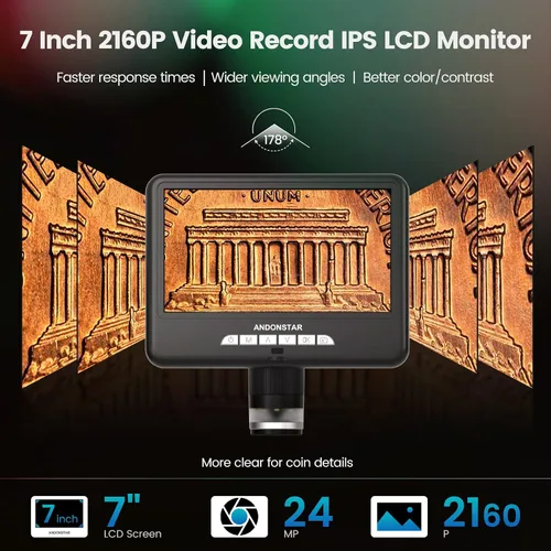 Vista 2 de Andonstar Microscopio digital HDMI AD207S-Pro, microscopio de soldadura, microscopio de moneda para monedas de error, kit de microscopio electrónico