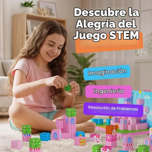 Vista 5 de Bloques de construcción magnéticos listos para regalar para niños, cubos magnéticos, juegos de construcción de juguetes de castillo de princesa