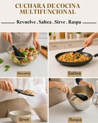 Vista 6 de Astercook Cuchara de cocina, paquete de 2, espátula de silicona Negro Gris