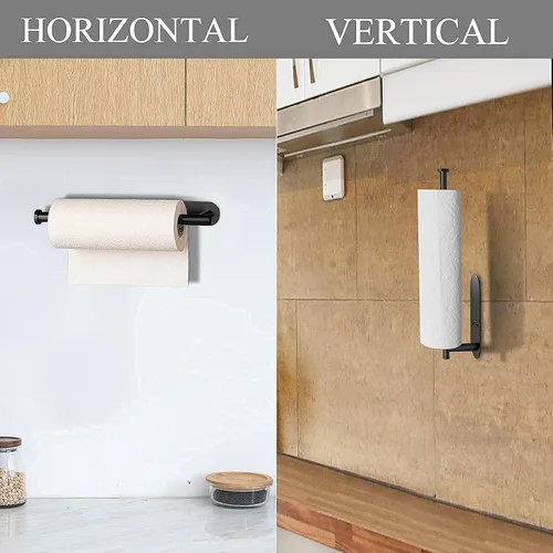 Vista 2 de Toallero de papel para debajo del gabinete, soporte autoadhesivo para toallas de papel negro mate para encimera de baño, organizador horizontal