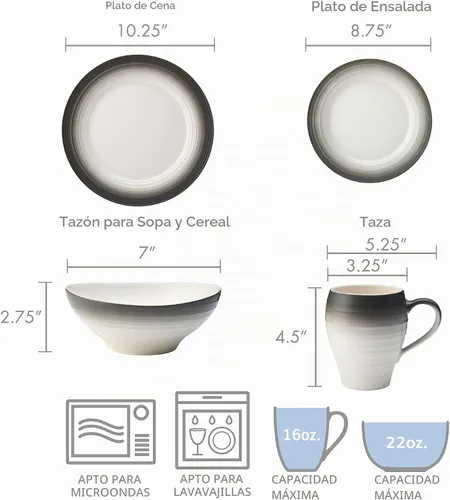 Vista 4 de Mikasa Swirl - Juego de 4 lugares, servicio para 1, grafito degradado
