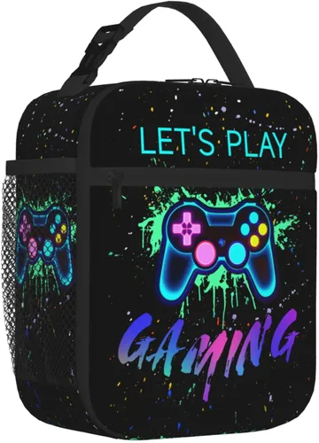 Vista 3 de SARA NELL Lonchera con controlador de juegos, bolsa de almuerzo colorida para niños, lonchera impermeable con aislamiento térmico para niños, mini