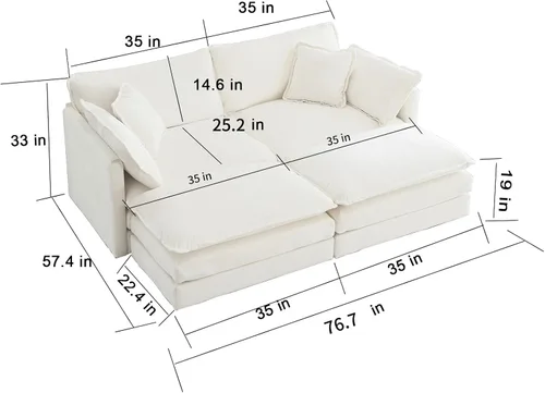 Vista 316 de Sofá seccional modular verde de 111.5", sofás seccionales grandes de 3 plazas para sala de estar, sofá nube oversized de tela chenille con otomana