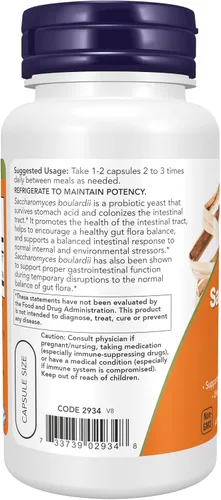 Vista 3 de NOW Suplementos, Saccharomyces Boulardii, 5 mil millones de UFC de probióticos, 60 cápsulas vegetales