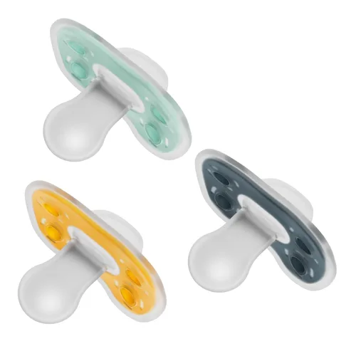 Vista 11 de Dr. Brown's Chupete Advantage de una pieza de silicona para bebé, chupete completamente simétrico, gris oscuro/verde/amarillo, 6-18m, libre de BPA