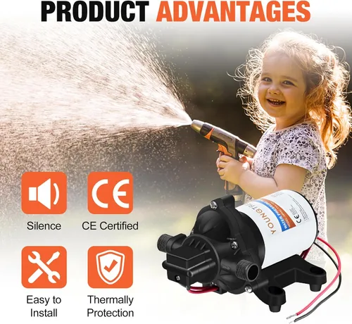 Vista 5 de YOUNGTREE Bomba de diafragma de agua de 12 V CC, 3.5 GPM, 45 PSI, bomba de presión de agua dulce autocebante de 12 voltios con interruptor