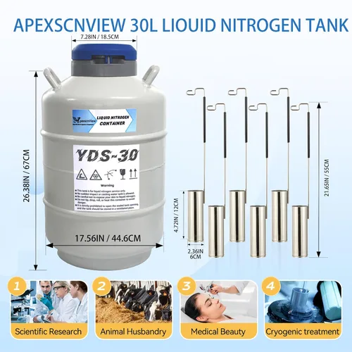 Vista 5 de Tanque de nitrógeno líquido de 30 L, contenedor criogénico de aleación de aluminio, nitrógeno líquido (LN2) Dewar, tanque de semen, nitrógeno