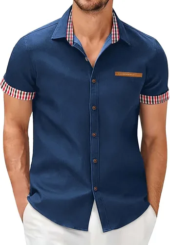 Vista 4 de Camisas de vestir de negocios de manga corta para hombre, sin arrugas, informales, con botones, camisas formales de verano, playa, guayabera
