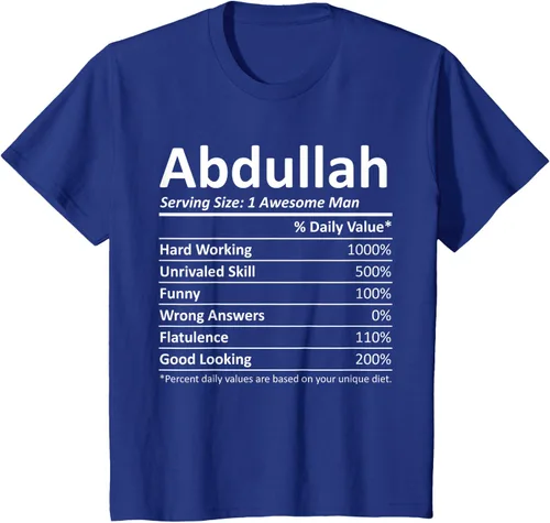 Vista 12 de ABDULLAH Nutrition Funny Birthday Personalizado Nombre Regalo T-Shirt Negro