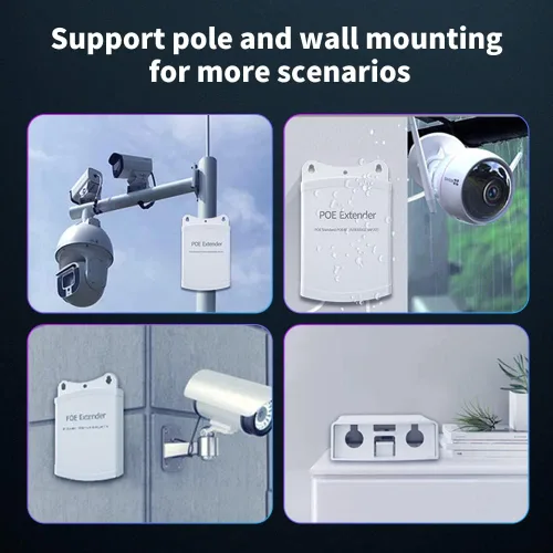 Vista 7 de Extensor Poe, repetidor PoE+ 1 en 4 salidas, 10/100 Mbps, se extiende 820.2 ft, 60 W cumple con IEEE802.3af/at para interruptor/inyector PoE