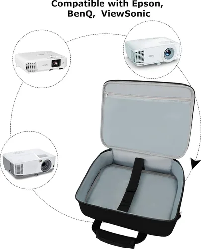 Vista 4 de Funda de transporte para proyector, bolsa para proyector con bolsillos de almacenamiento para accesorios y correas de hombro ajustables, bolsa