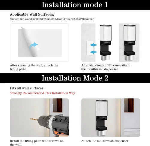 Vista 6 de UMICKOO Dispensador automático de enjuague bucal para baño, 23.67 onzas, dispensador de enjuague bucal montado en la pared con tazas magnéticas