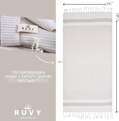 Vista 3 de Ruvy Home Basics - Juego de 2 toallas de mano turcas para baño, 18 x 40 pulgadas, algodón y baño decorativo, toallas de cocina, paños de cocina, té