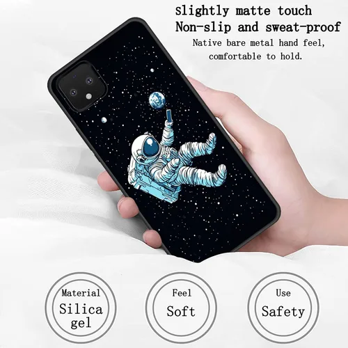 Vista 6 de Funda delgada para Pixel 4 XL, funda delgada de silicona de TPU suave a prueba de golpes para Google Pixel 4 XL, astronauta en el espacio